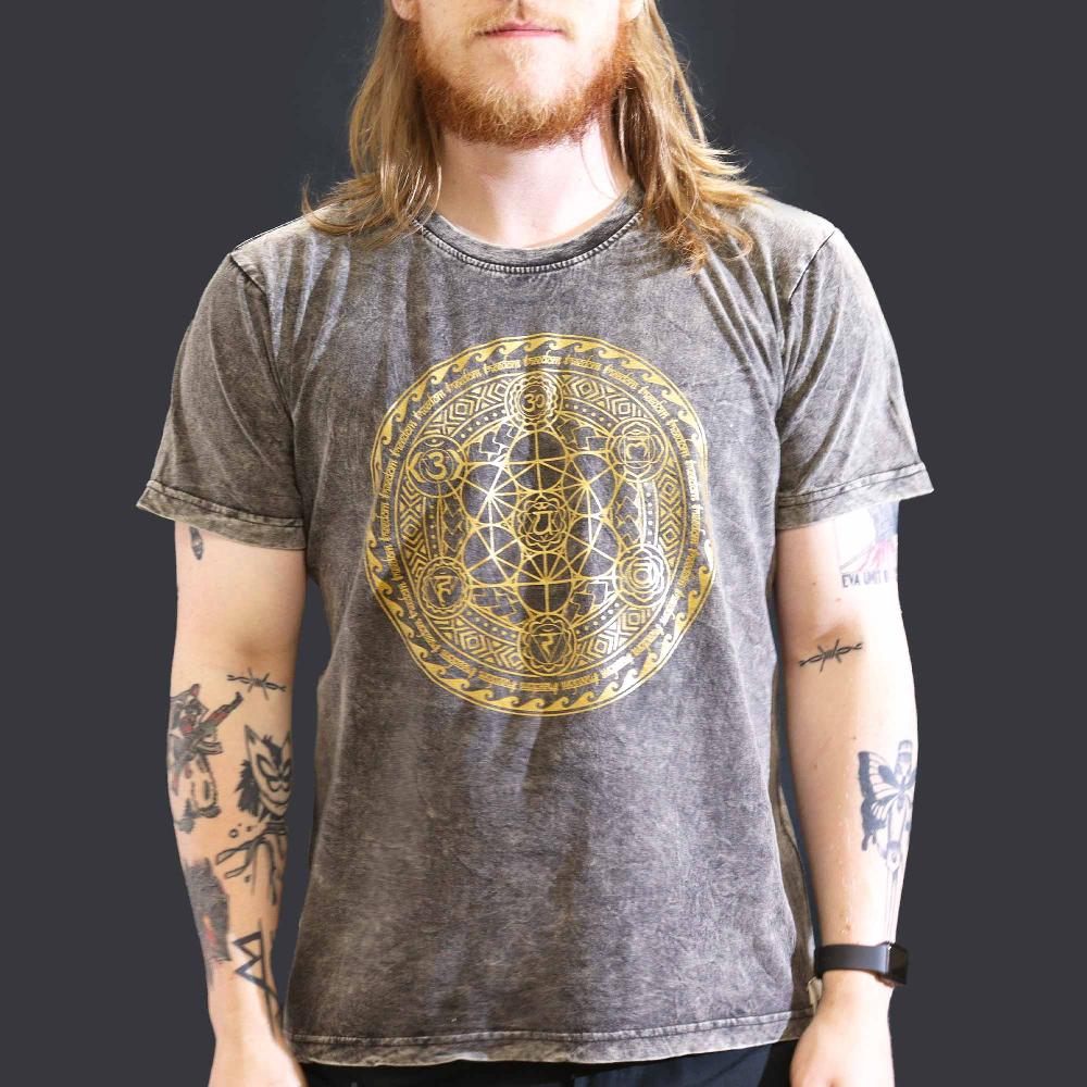 ancient wisdom Large Stone Washed T-Shirt - Chakra - Dark Grey