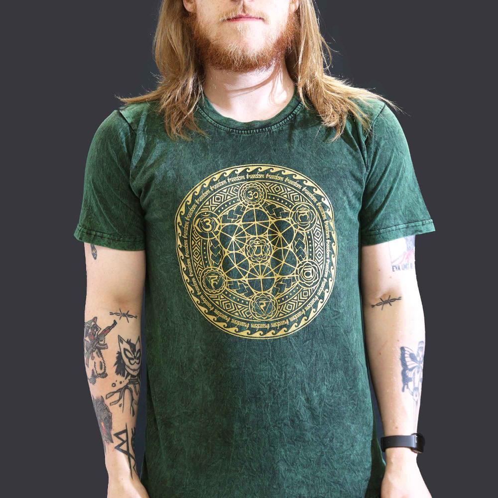 ancient wisdom Large Stone Washed T-Shirt - Chakra - Green