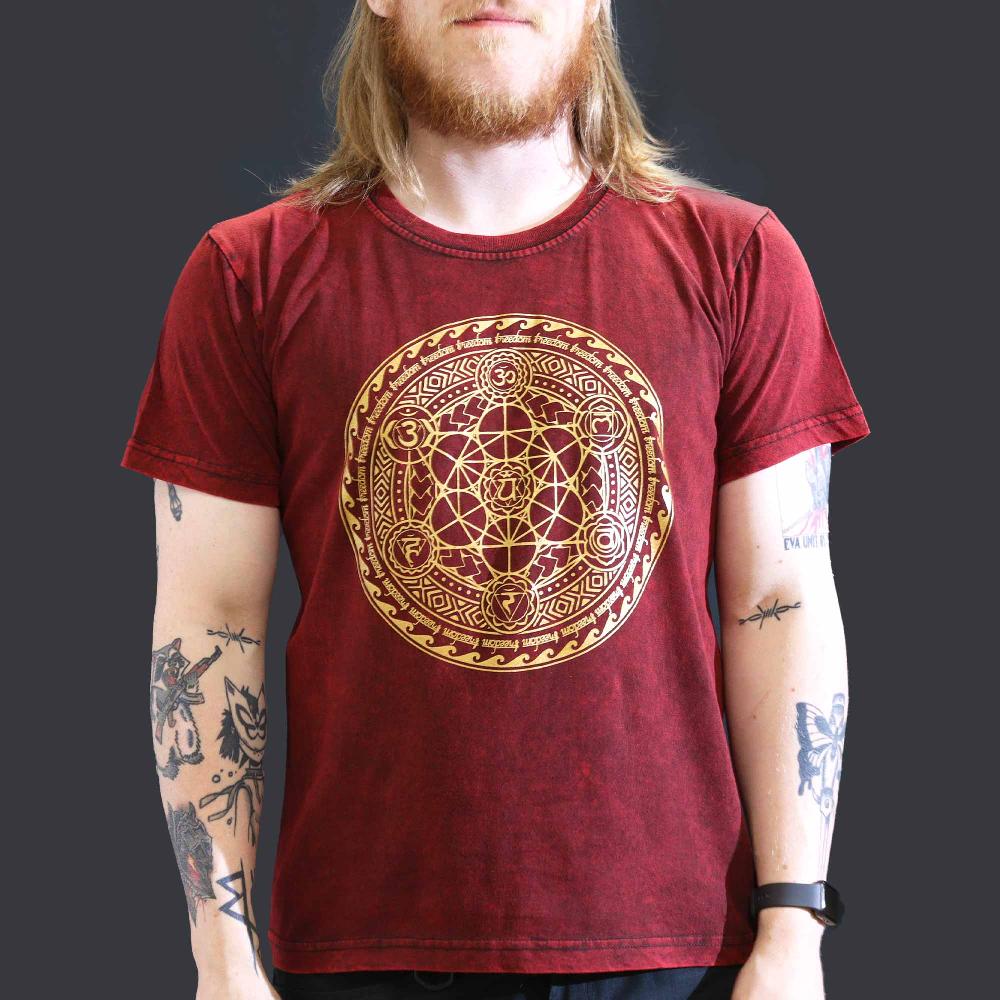 ancient wisdom Large Stone Washed T-Shirt - Chakra - Maroon