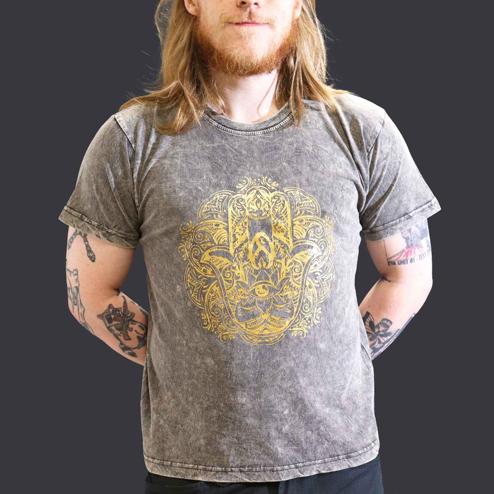 ancient wisdom Large Stone Washed T-Shirt - Hamsa - Dark Grey