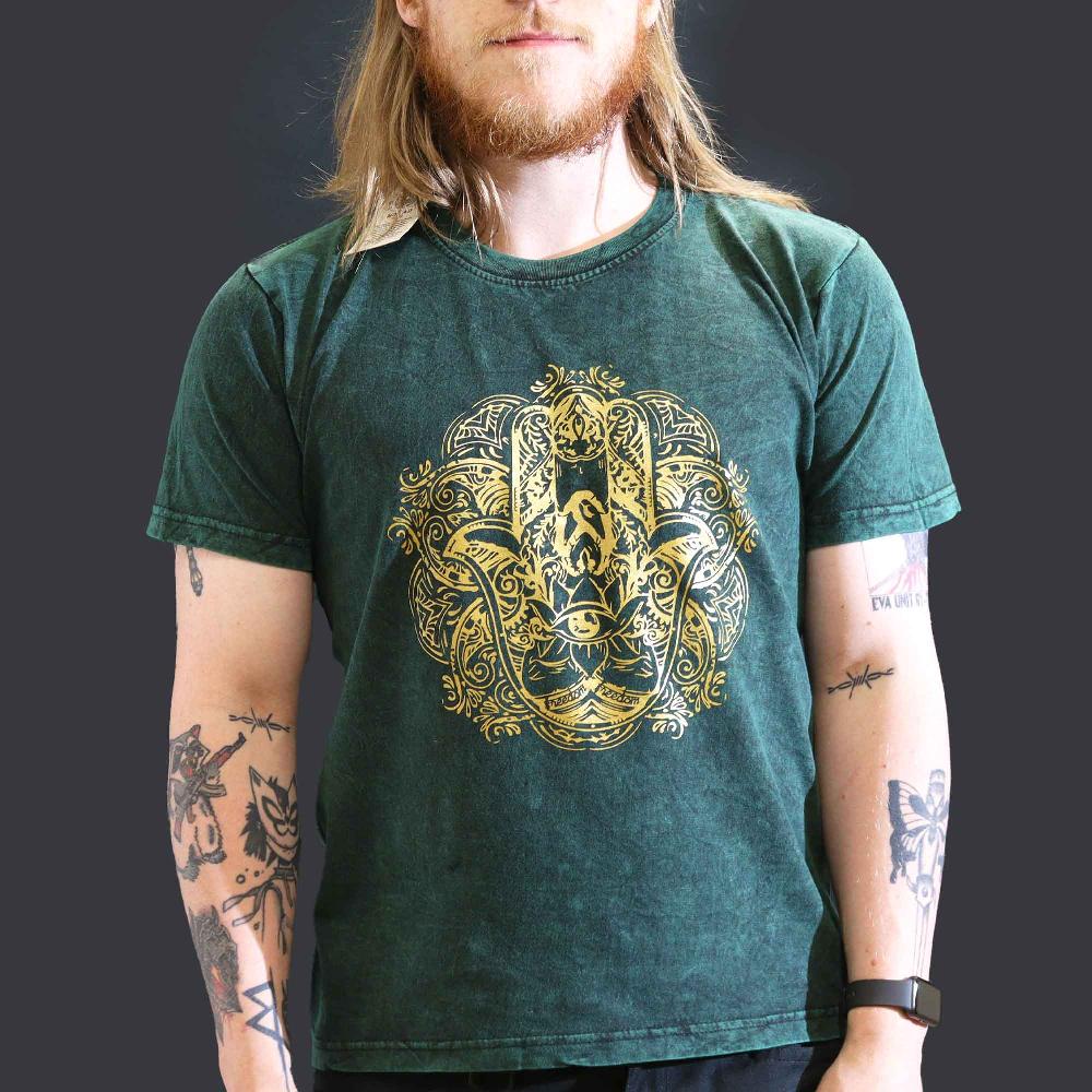 ancient wisdom Large Stone Washed T-Shirt - Hamsa - Green