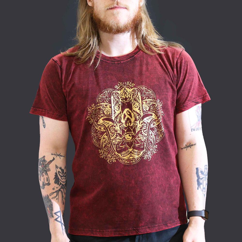 ancient wisdom Large Stone Washed T-Shirt - Hamsa - Maroon