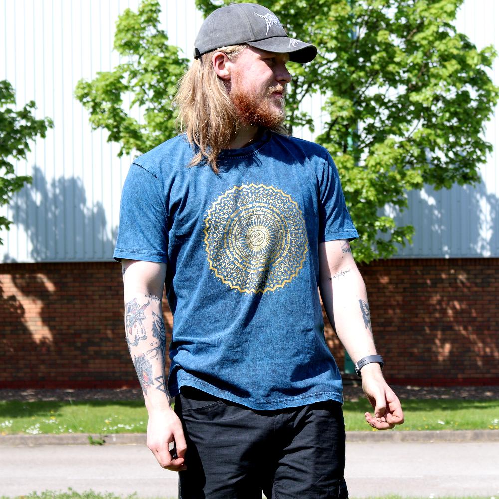 Ancient Wisdom Large Stone Washed T-Shirt - Mandala - Blue