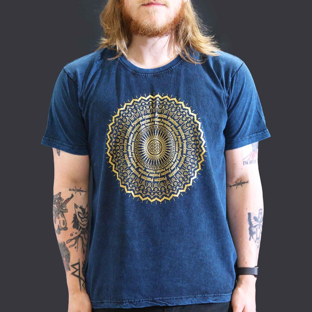 ancient wisdom Large Stone Washed T-Shirt - Mandala - Blue