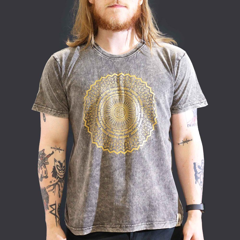 ancient wisdom Large Stone Washed T-Shirt - Mandala - Dark Grey