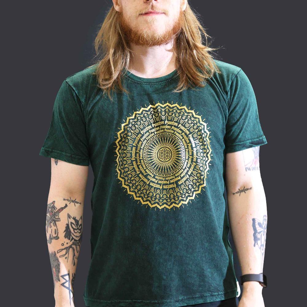 ancient wisdom Large Stone Washed T-Shirt - Mandala - Green