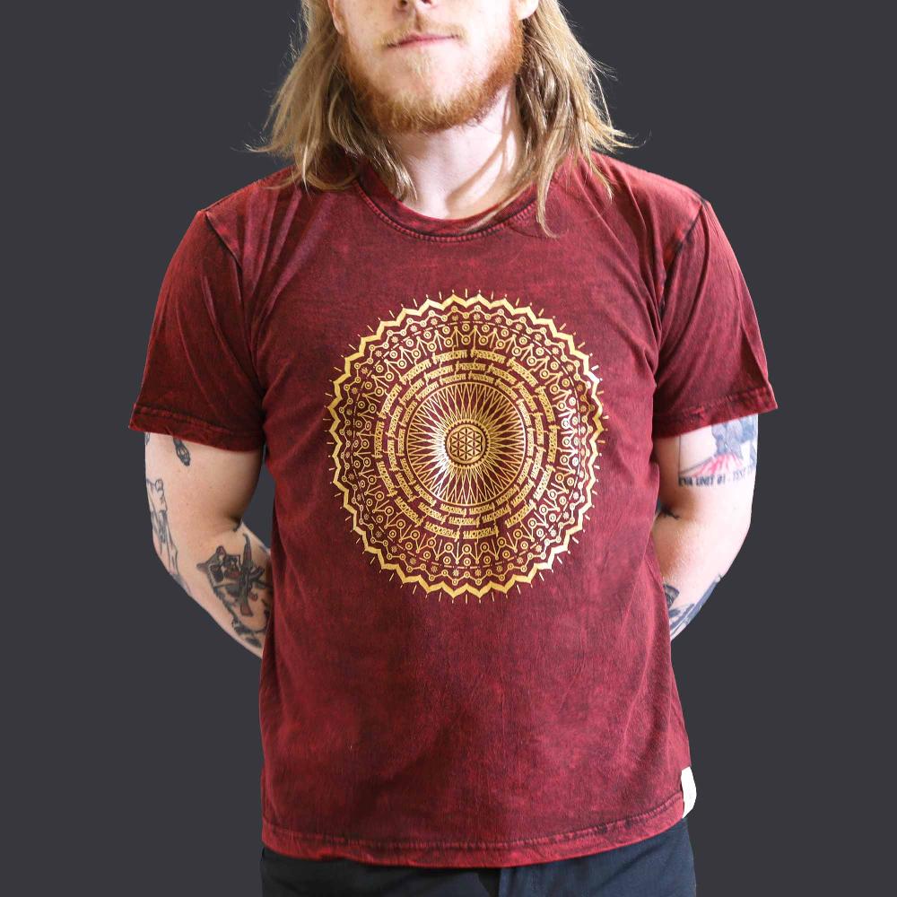 ancient wisdom Large Stone Washed T-Shirt - Mandala - Maroon