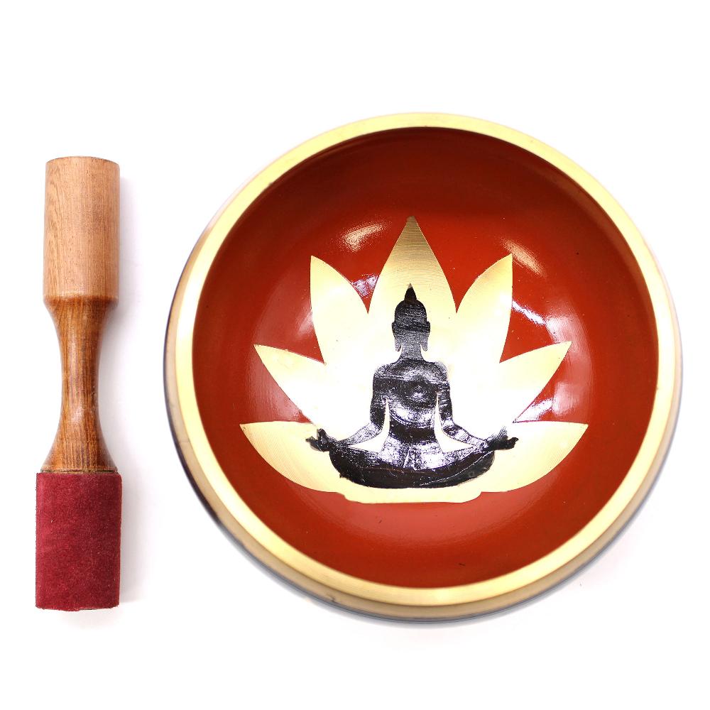 Ancient Wisdom Lrg Buddha Singing Bowl Set- Black/Orange 14cm