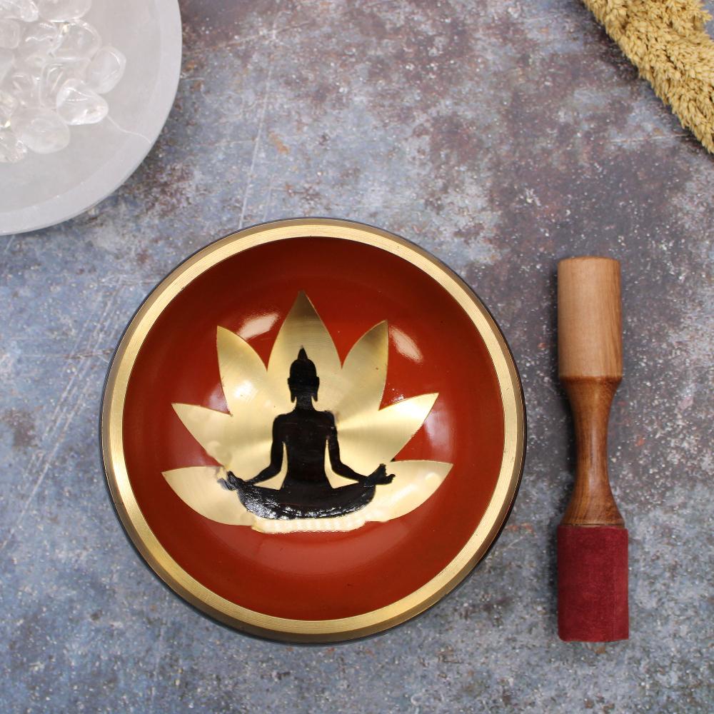 Ancient Wisdom Lrg Buddha Singing Bowl Set- Black/Orange 14cm
