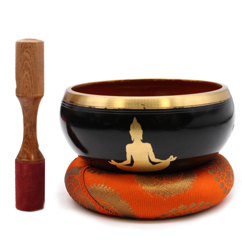 ancient wisdom Lrg Buddha Singing Bowl Set- Black/Orange 14cm