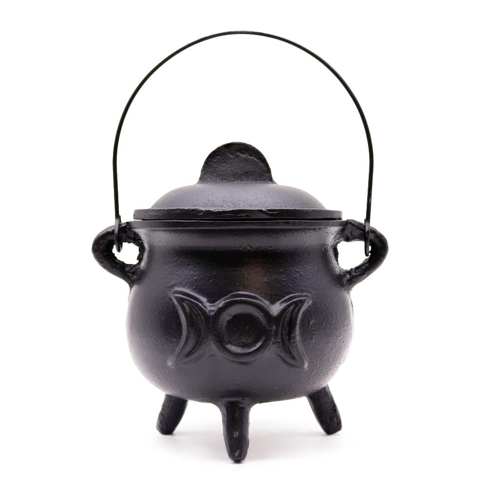 ancient wisdom Lrg Cast Iron Cauldron with Triple Moon 12x15cm
