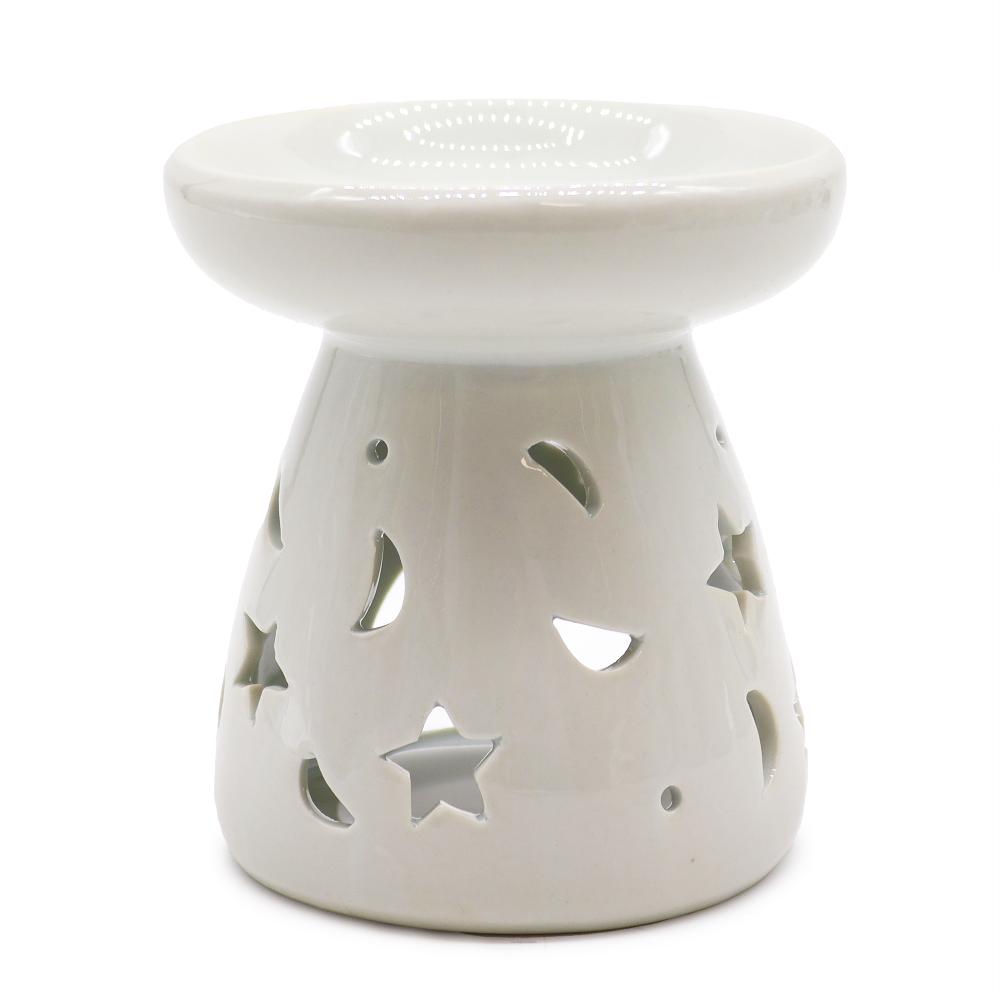 ancient wisdom Lrg Classic White Oil Burner - Moon & Star