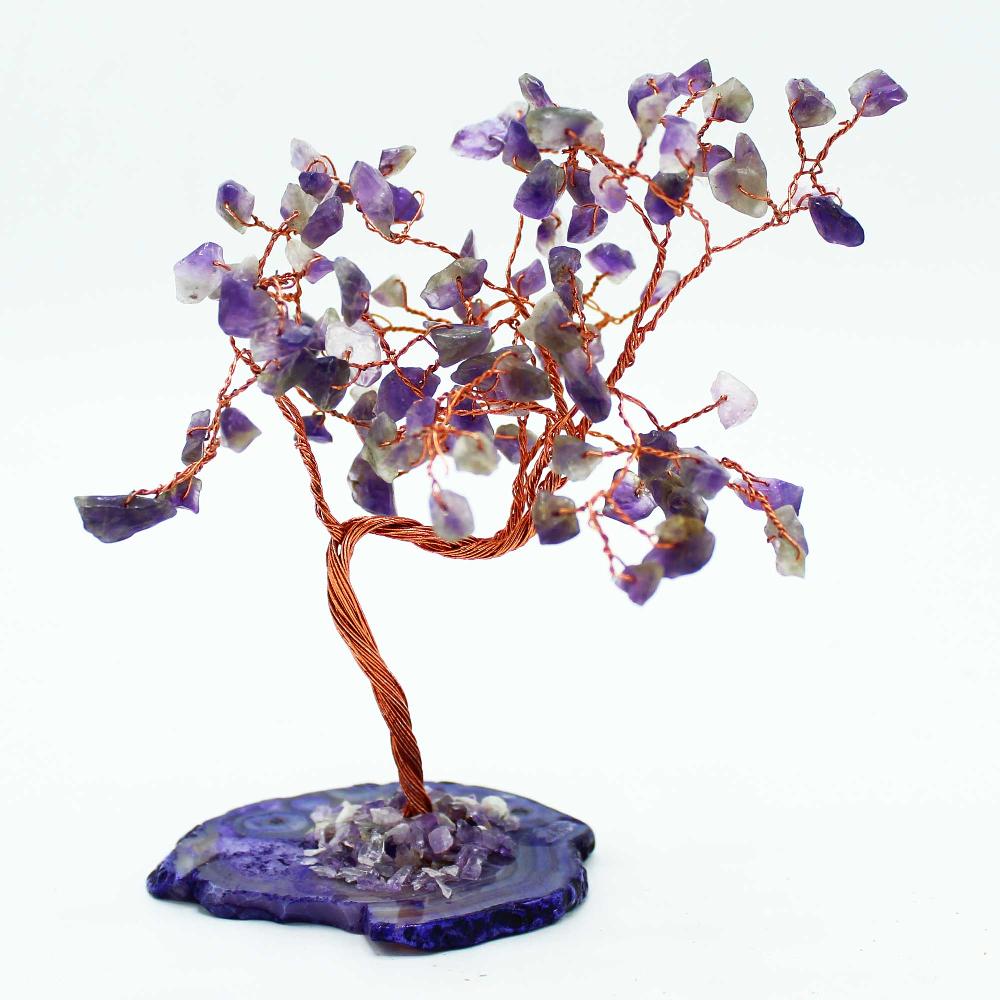 Ancient Wisdom Lrg Gemstone Tree - Amethyst On Natural Agate Base (100 Stones)