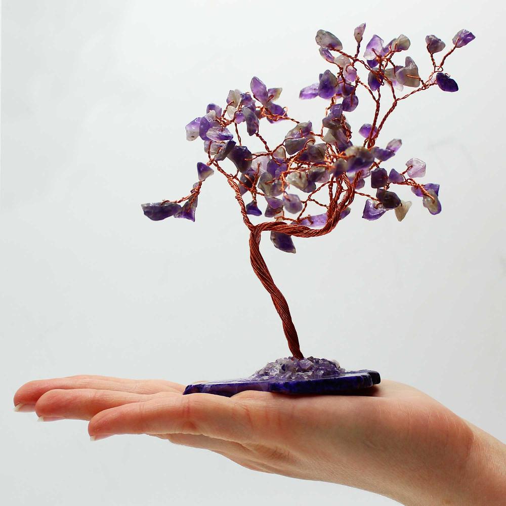 Ancient Wisdom Lrg Gemstone Tree - Amethyst On Natural Agate Base (100 Stones)