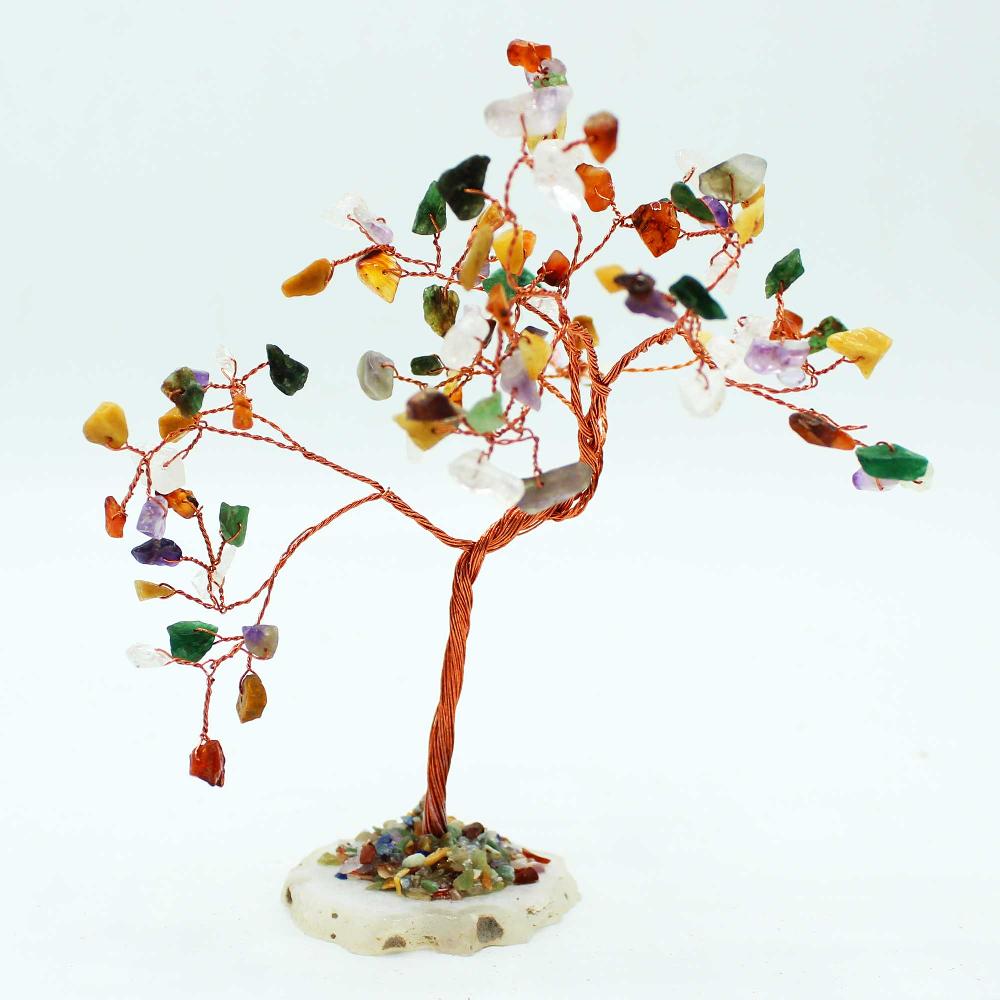 Ancient Wisdom Lrg Gemstone Tree - Multi Stones On Natural Agate Base (100 Stones)