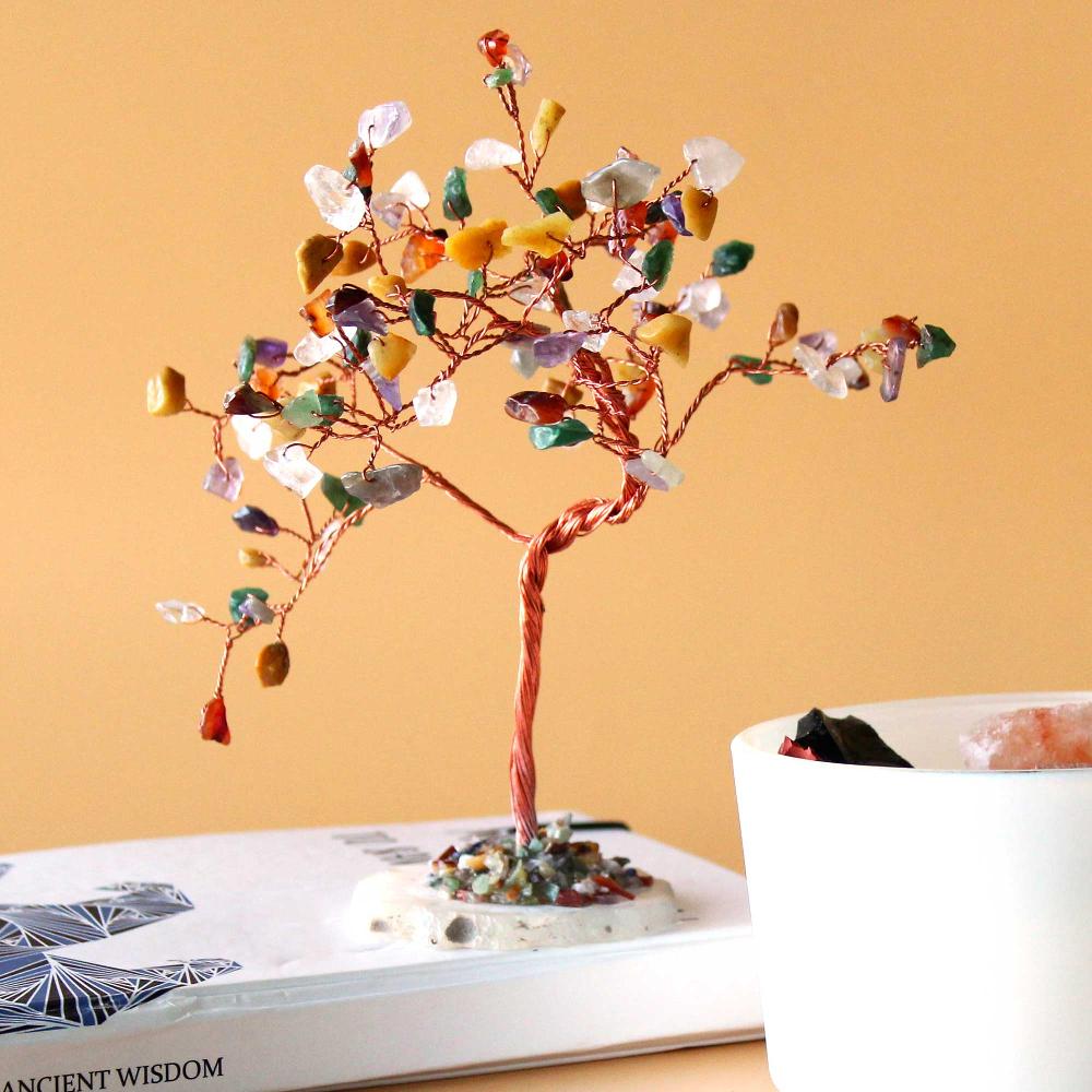 ancient wisdom Lrg Gemstone Tree - Multi Stones on Natural Agate Base (100 stones)
