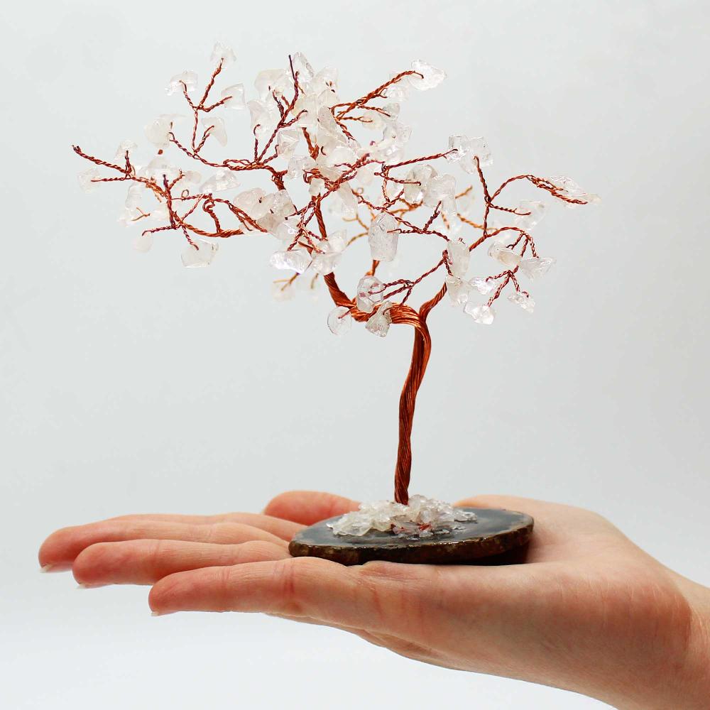 Ancient Wisdom Lrg Gemstone Tree - Rock Quartz On Black Agate Base (100 Stones)