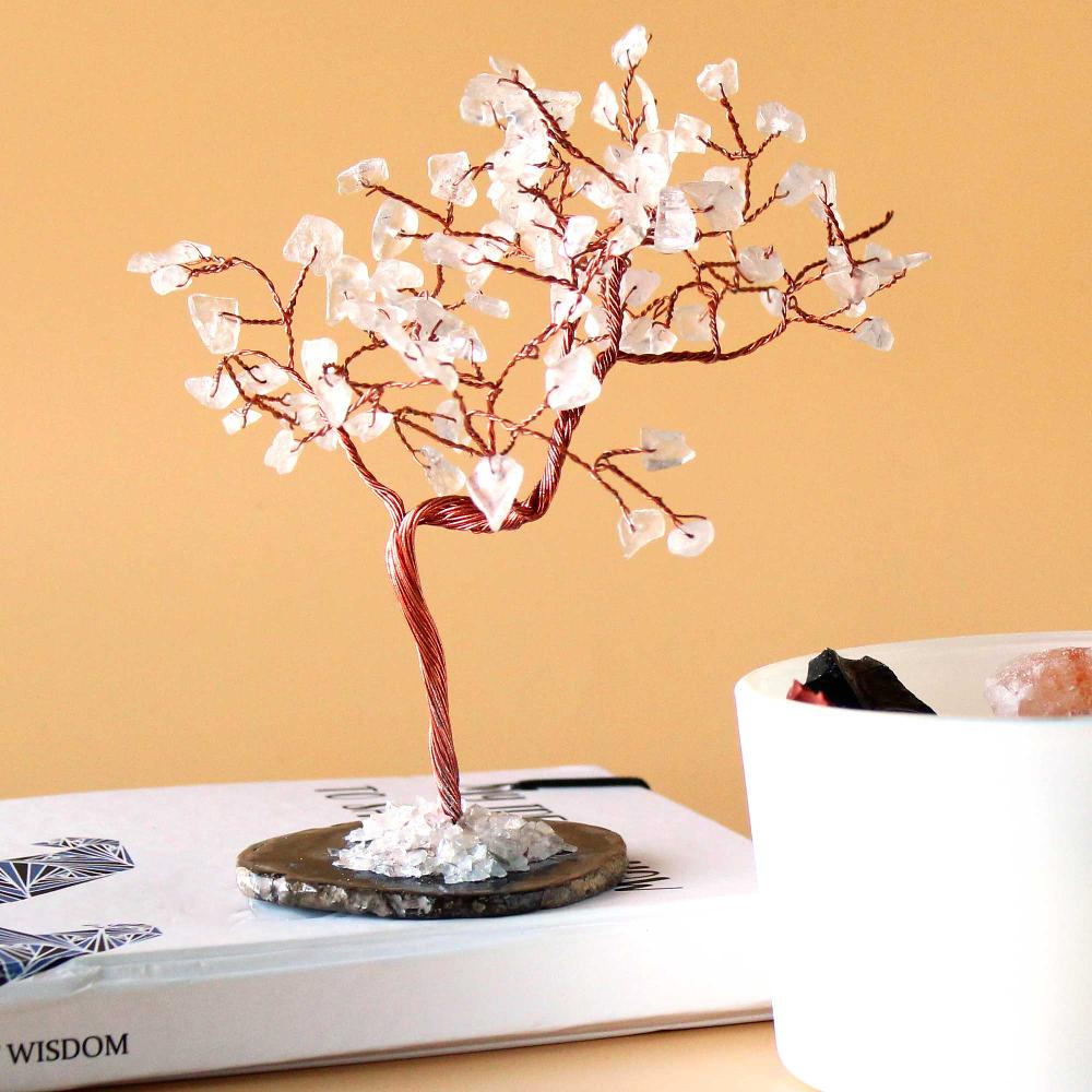 ancient wisdom Lrg Gemstone Tree - Rock Quartz on Black Agate Base (100 stones)