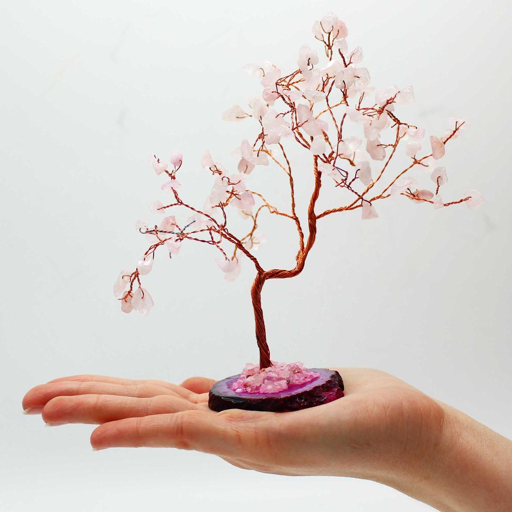 Ancient Wisdom Lrg Gemstone Tree - Rose Quartz On Pink Agate Base (100 Stones)