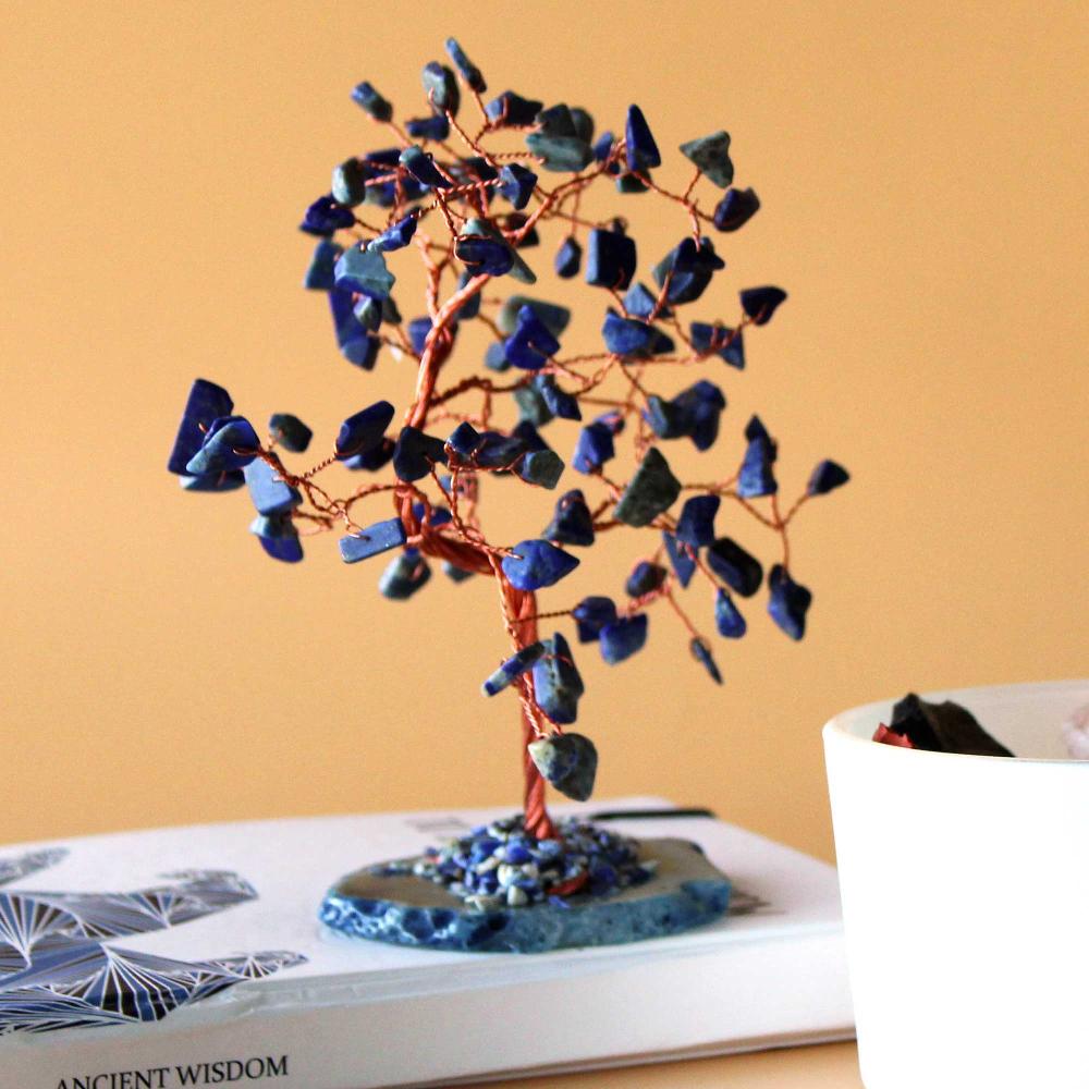 ancient wisdom Lrg Gemstone Tree - Sodalite on Blue Agate Base (100 stones)