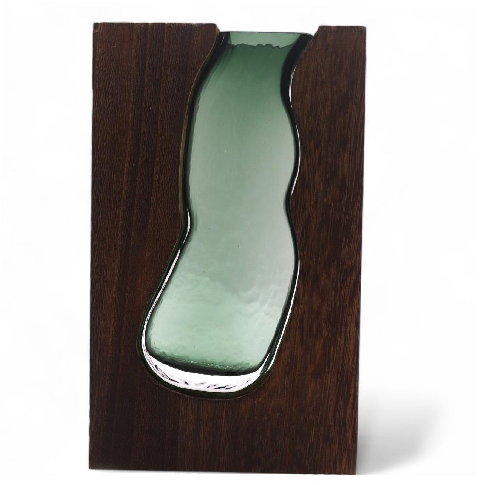 Ancient Wisdom Lrg Glass Vase / Terrarium Inside Dark Tung Wood - 18x5x32cm