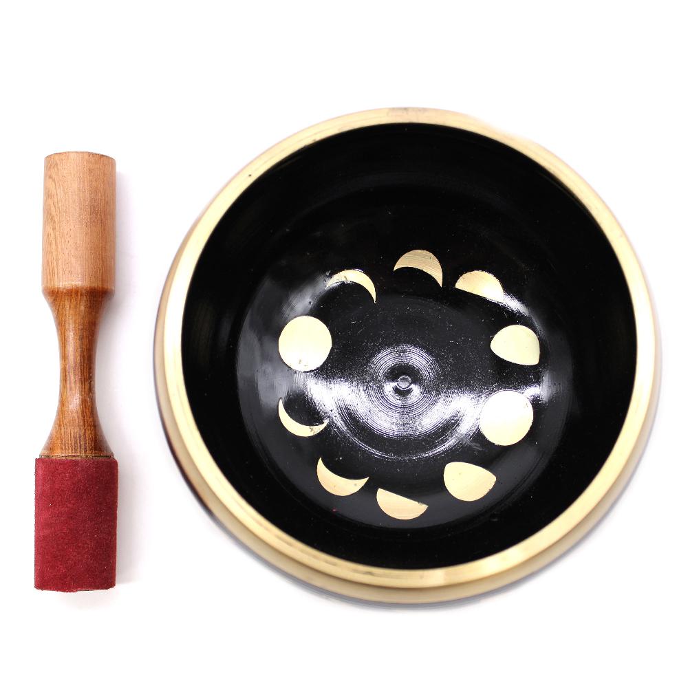 Ancient Wisdom Lrg Moon Phase Singing Bowl Set- Black 14cm