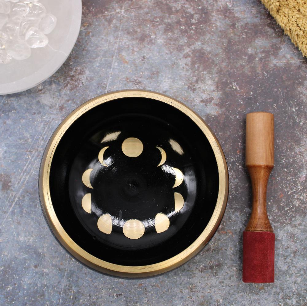 Ancient Wisdom Lrg Moon Phase Singing Bowl Set- Black 14cm