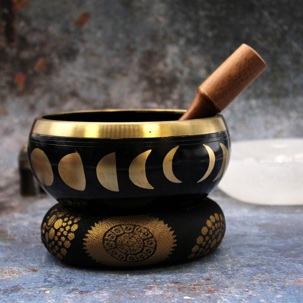 Ancient Wisdom Lrg Moon Phase Singing Bowl Set- Black 14cm