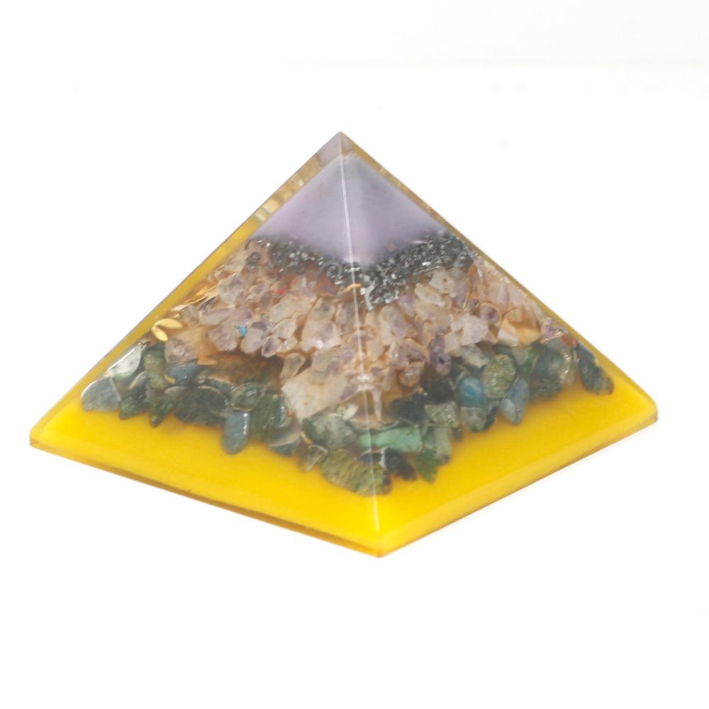 Ancient Wisdom Lrg Orgonite Pyramid 70mm - Tree(gold Base)