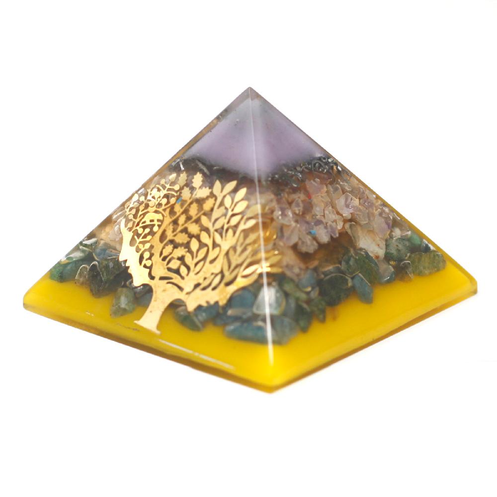 ancient wisdom Lrg Orgonite Pyramid 70mm - Tree（gold base)