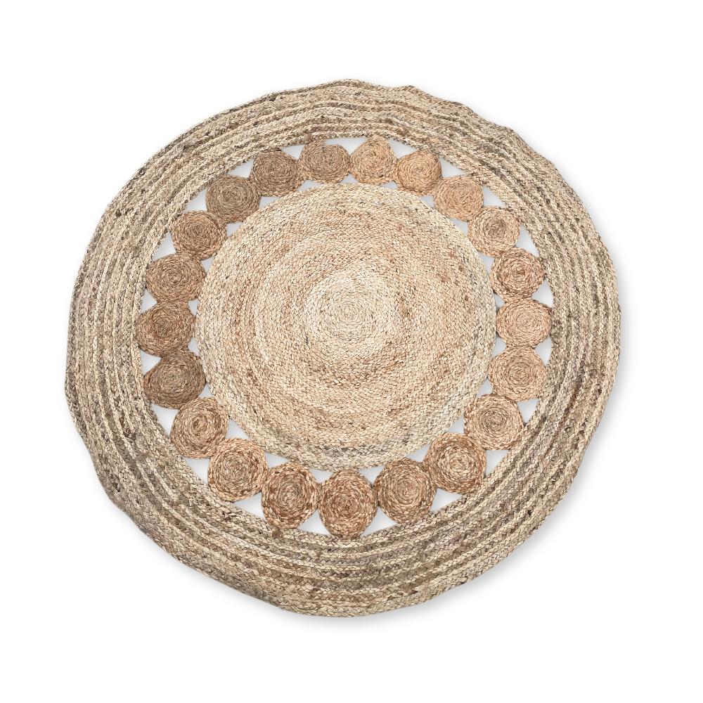 Ancient Wisdom Lrg Round Soft Jute Rug Circles Inside 120cm