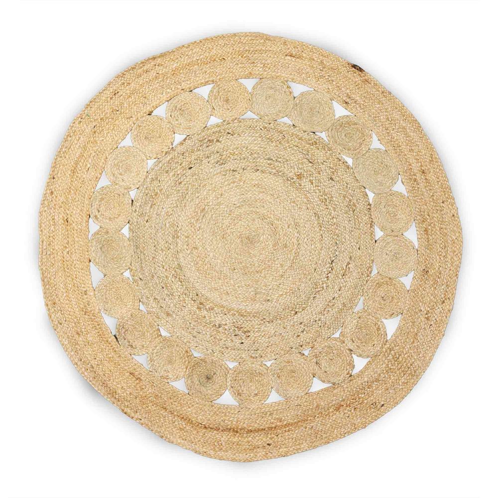 ancient wisdom Lrg Round Soft Jute Rug Circles Inside 120cm