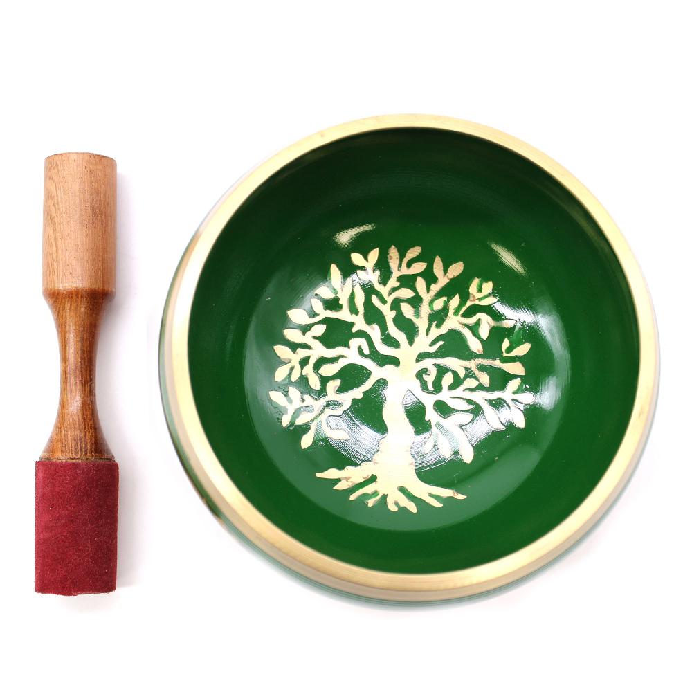 Ancient Wisdom Lrg Tree Of Life Singing Bowl Set- Green 14cm