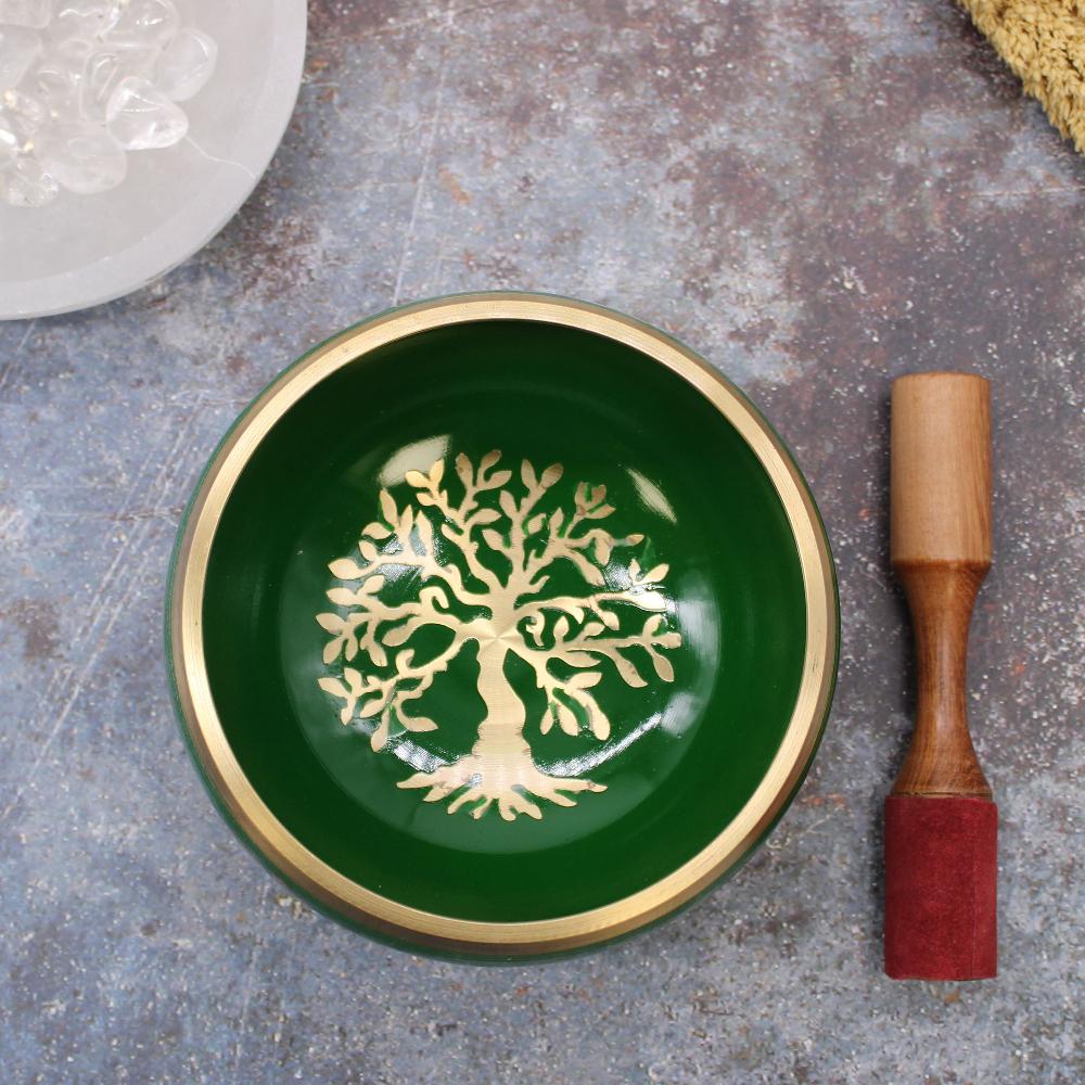 Ancient Wisdom Lrg Tree Of Life Singing Bowl Set- Green 14cm