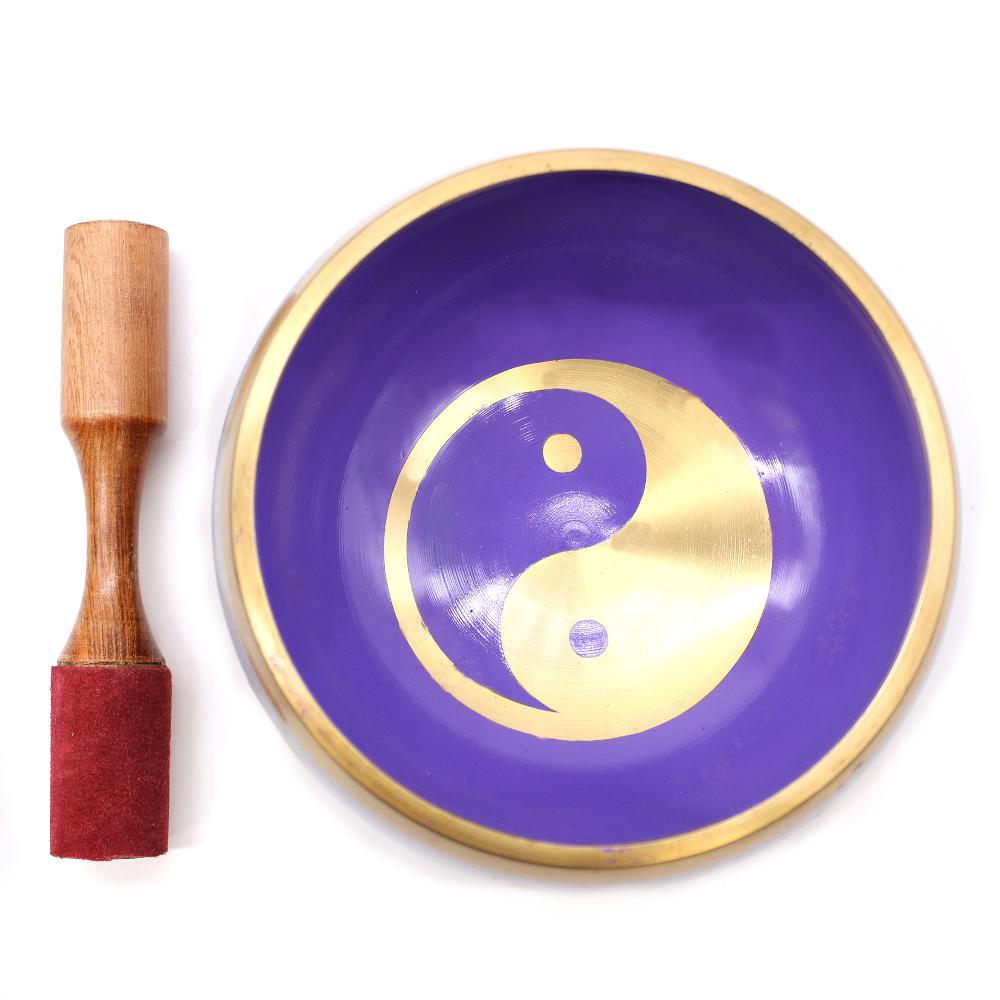 Ancient Wisdom Lrg Yin & Yang Singing Bowl Set- White/Purple 14cm