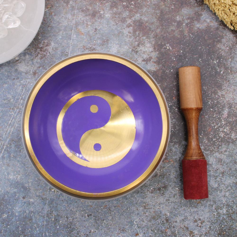 Ancient Wisdom Lrg Yin & Yang Singing Bowl Set- White/Purple 14cm