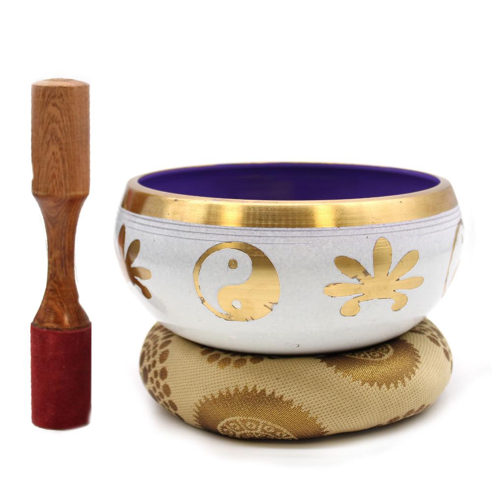 ancient wisdom Lrg Yin & Yang Singing Bowl Set- White/Purple 14cm