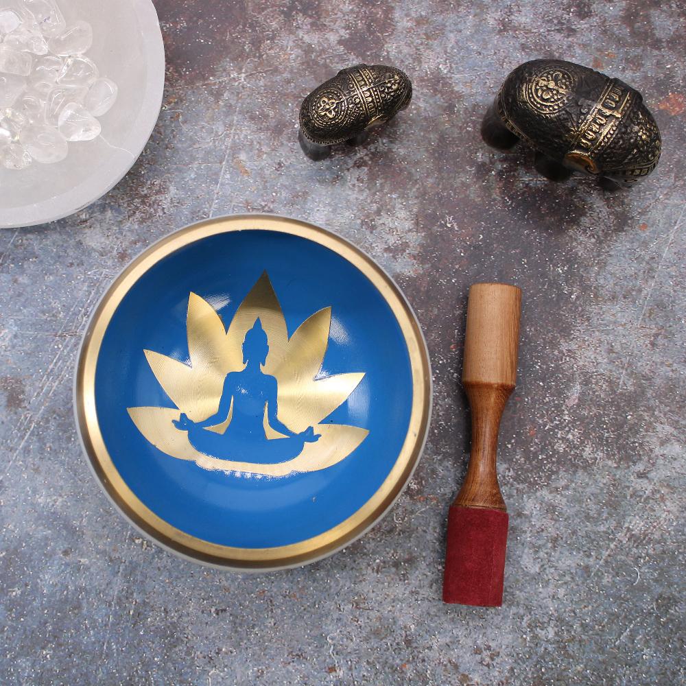 Ancient Wisdom Lrg Yoga Moves Singing Bowl Set- White/Blue 14cm
