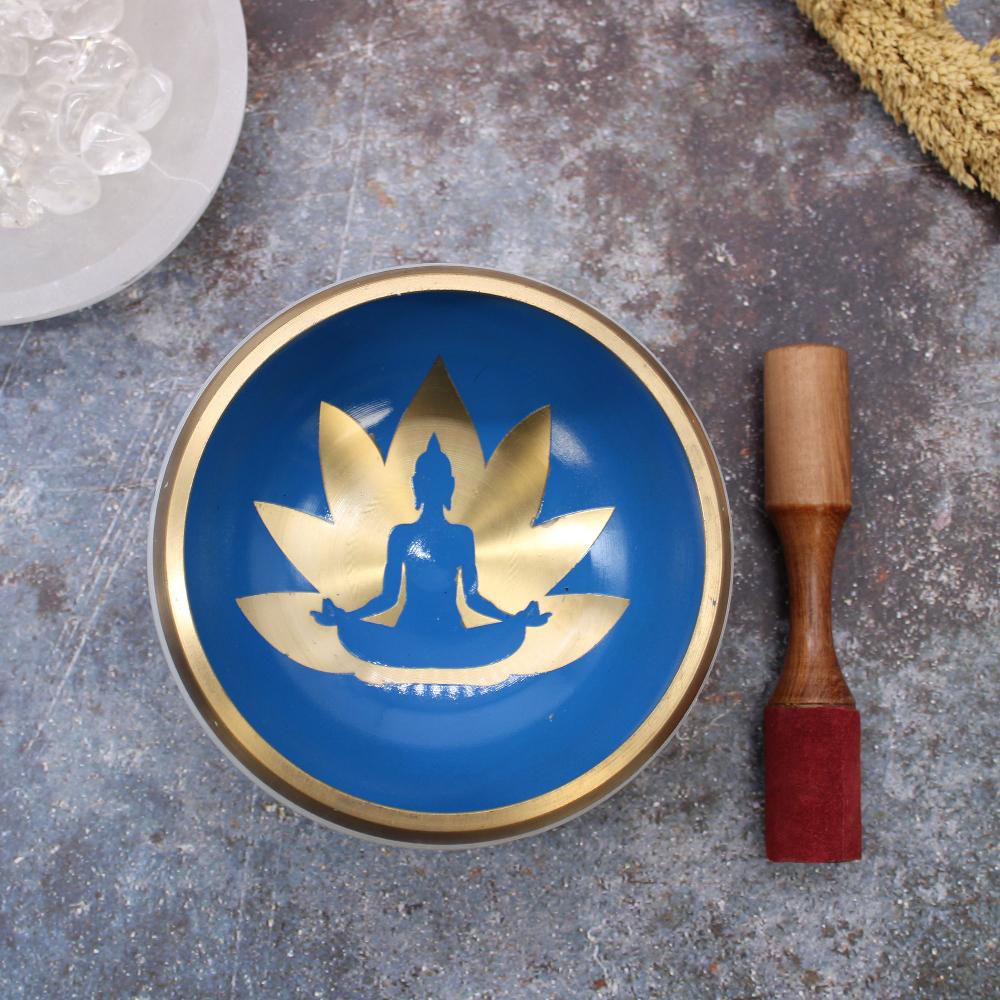 Ancient Wisdom Lrg Yoga Moves Singing Bowl Set- White/Blue 14cm