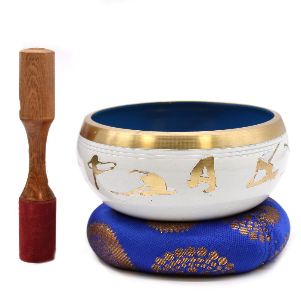 ancient wisdom Lrg Yoga Moves Singing Bowl Set- White/Blue 14cm