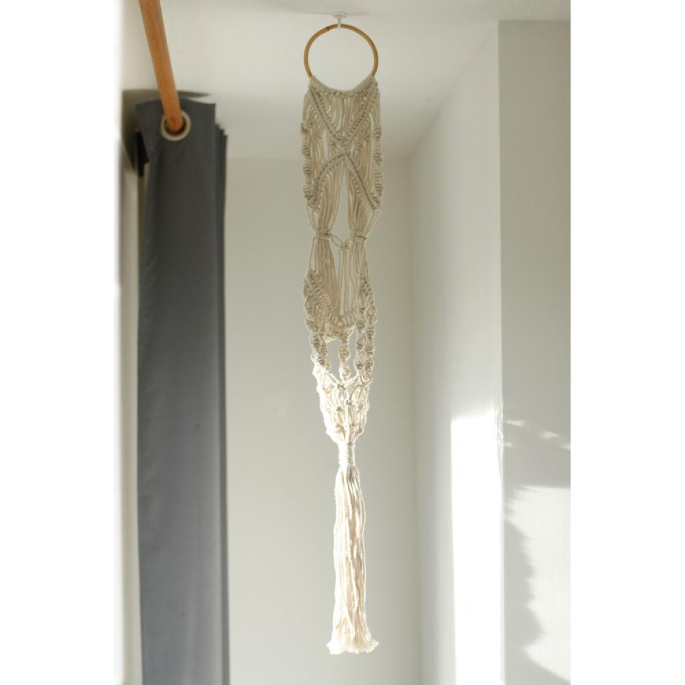 Ancient Wisdom Macrame Pot Holder - Long With Ratten Hoop