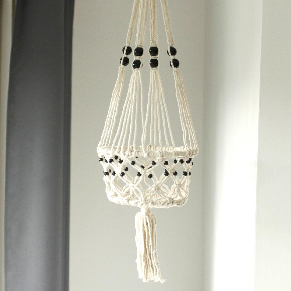 Ancient Wisdom Macrame Pot Holder - Lrg Single Beaded
