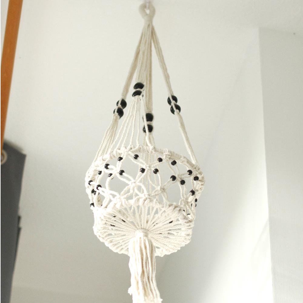 Ancient Wisdom Macrame Pot Holder - Lrg Single Beaded