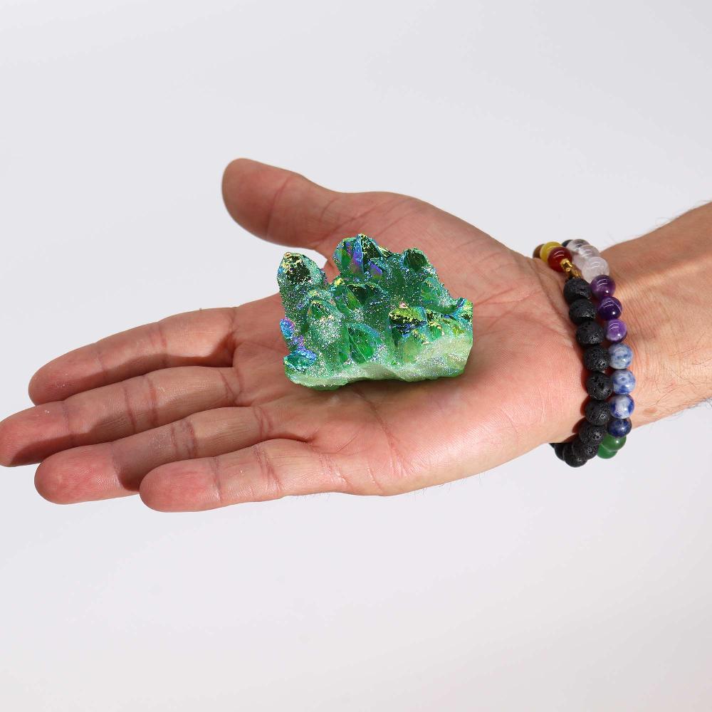 Ancient Wisdom Med Enhanced Quartz - Aura Green Flame Quartz (approx 100-150gm 7-10cm)