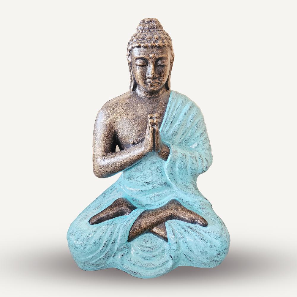 Ancient Wisdom Med Large Turquoise & Gold Praying Buddha Statue - 1.2m Tall