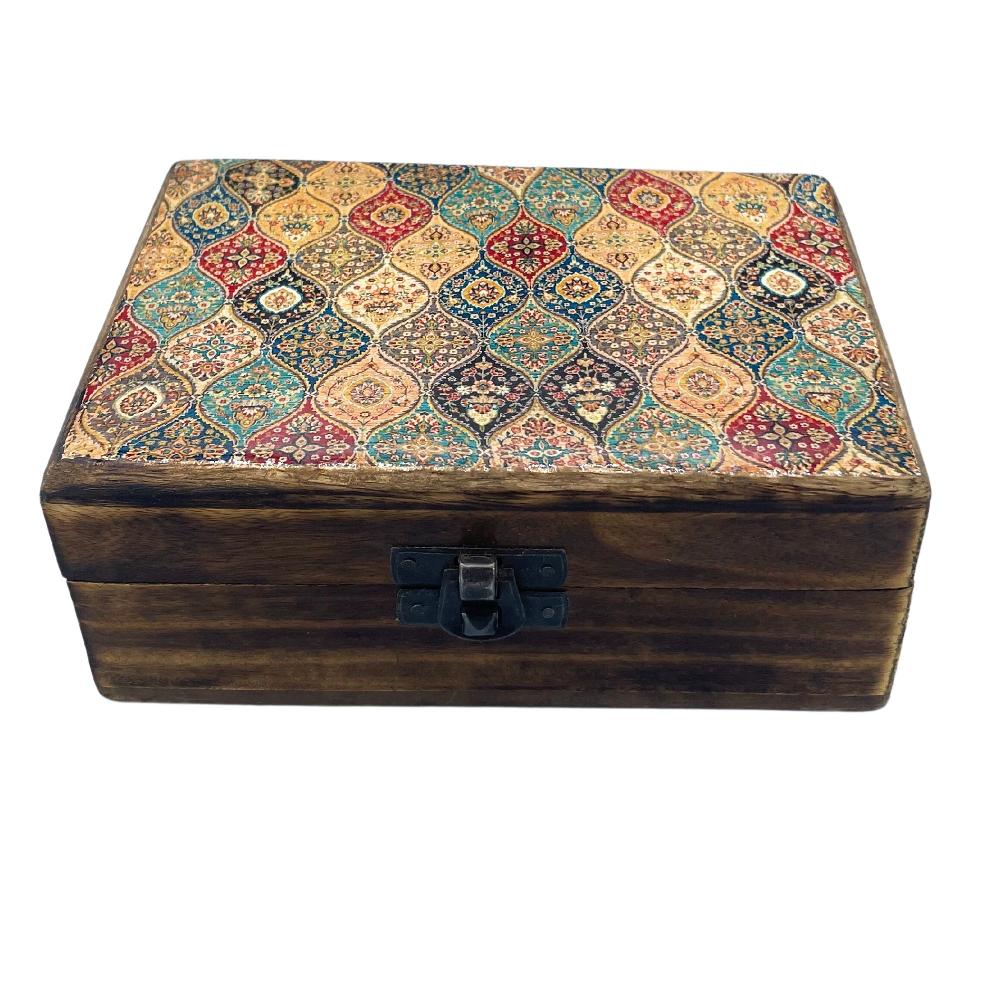 ancient wisdom Medium Ceramic Glazed Wood Box - 15x10x6cm - Trad-Pattern