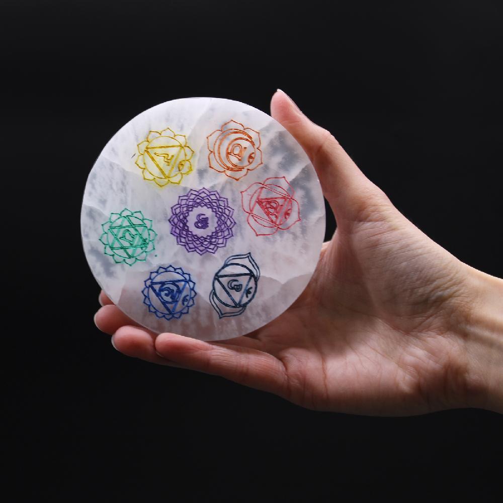 Ancient Wisdom Medium Charging Plate 10cm - Chakra Design - Colour