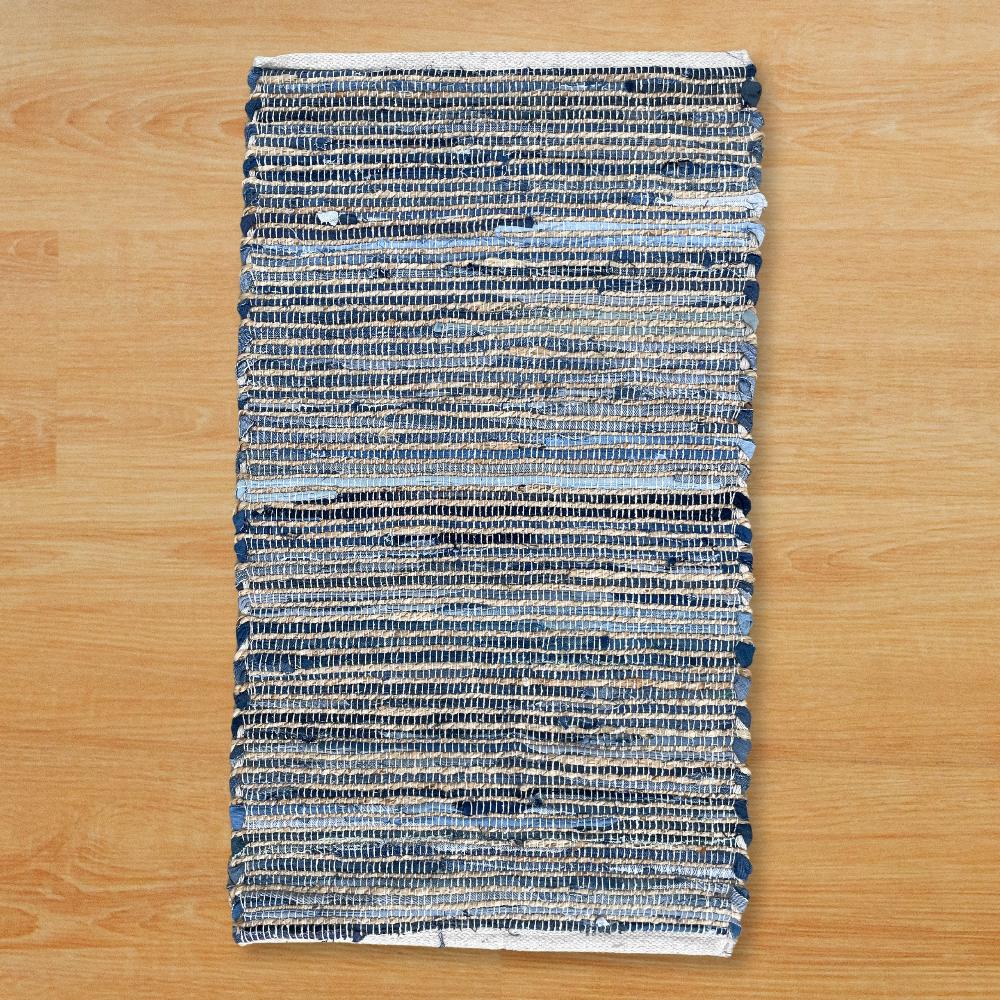 Ancient Wisdom Medium Jute And Recycled Cotton Rug - 90x150cm - Blue
