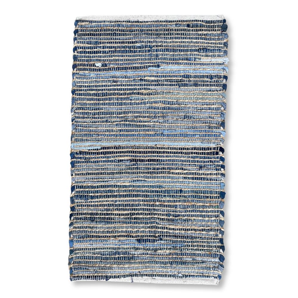 ancient wisdom Medium Jute and Recycled Cotton Rug - 90x150cm - Blue