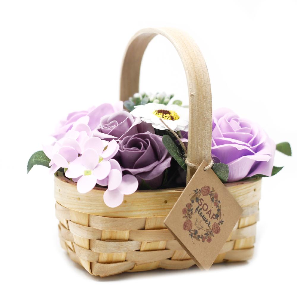 ancient wisdom Medium Lilac Bouquet in Wicker Basket